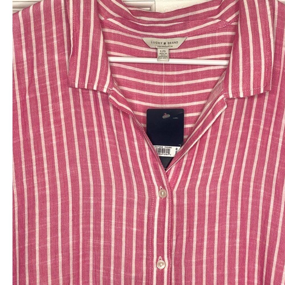 NWT Lucky Brand Women's Cotton Modal Button Down Short Sleeve Blouse Sz L Stripe - Picture 5 of 13